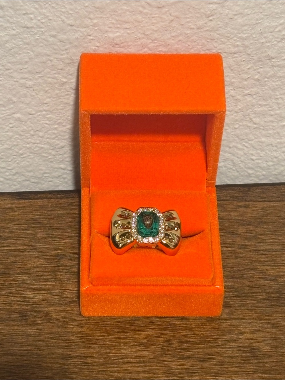 Kurt Geiger Gold-tone Ring with Green Center Stone and Clear Accents